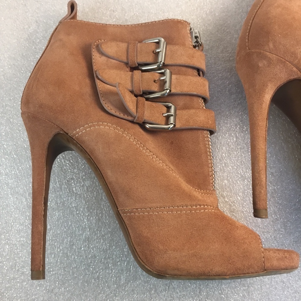 Tabitha Simmons Eva Tan Suede Peep-Toe Booties EU 38